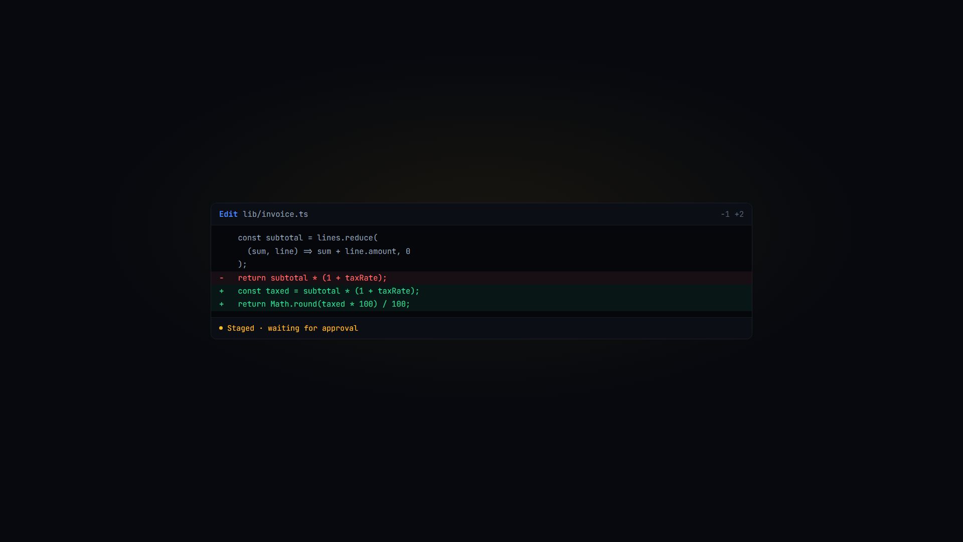 An edit staging as a diff and waiting for approval